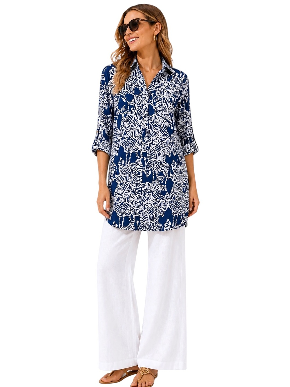 Lilly Pulitzer Captiva Tunic Top Herd You Zebra Print Swim Cover Up Navy Size XS